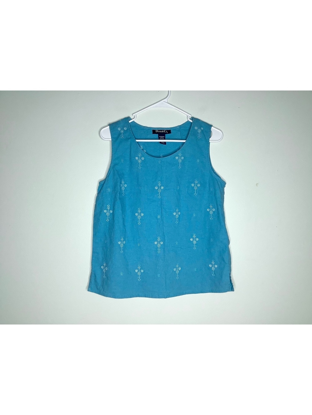 Vintage Denim & Co. Linen Blend Floral Embroidered Tank Top